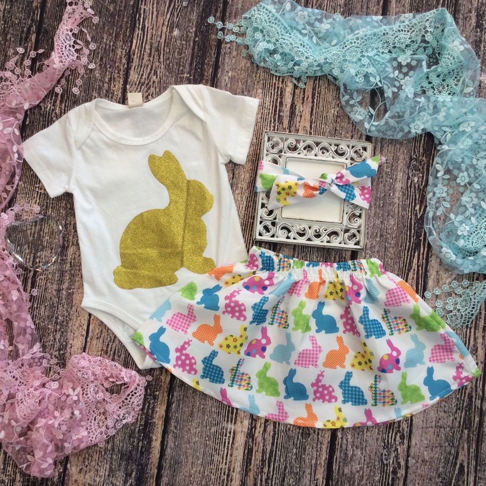 Boutique Baby Girls 3pc Ester Rabbit Outfit